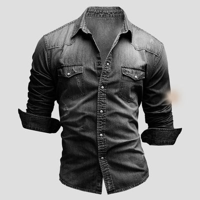 Denim Shirt - Slim Fit - Long Sleeve - Jean Shirt - Men's Button-Up Shirt-Grace Aura