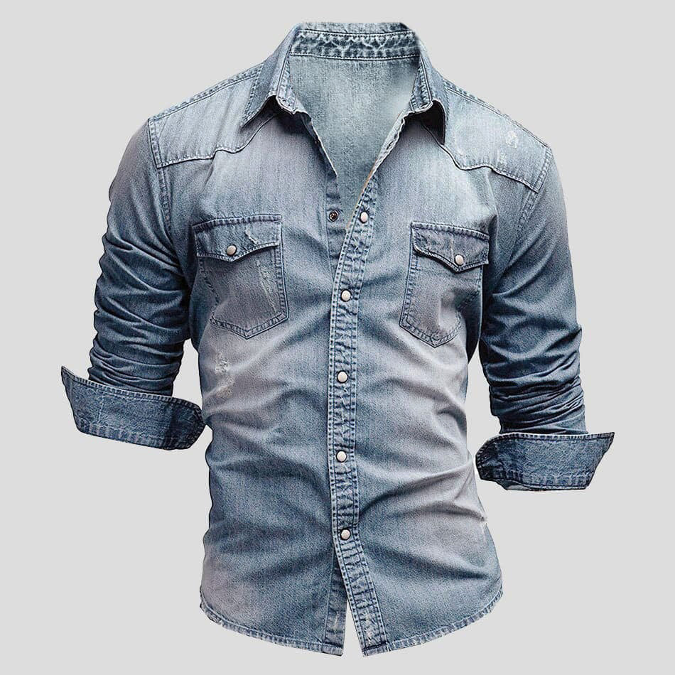 Denim Shirt - Slim Fit - Long Sleeve - Jean Shirt - Men's Button-Up Shirt-Grace Aura