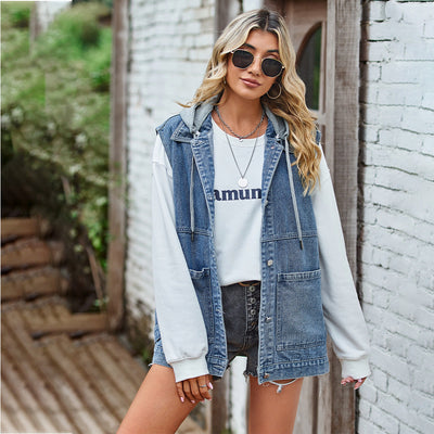 Denim Vest - Women's Sleeveless Oversized Denim Gilet-Grace Aura