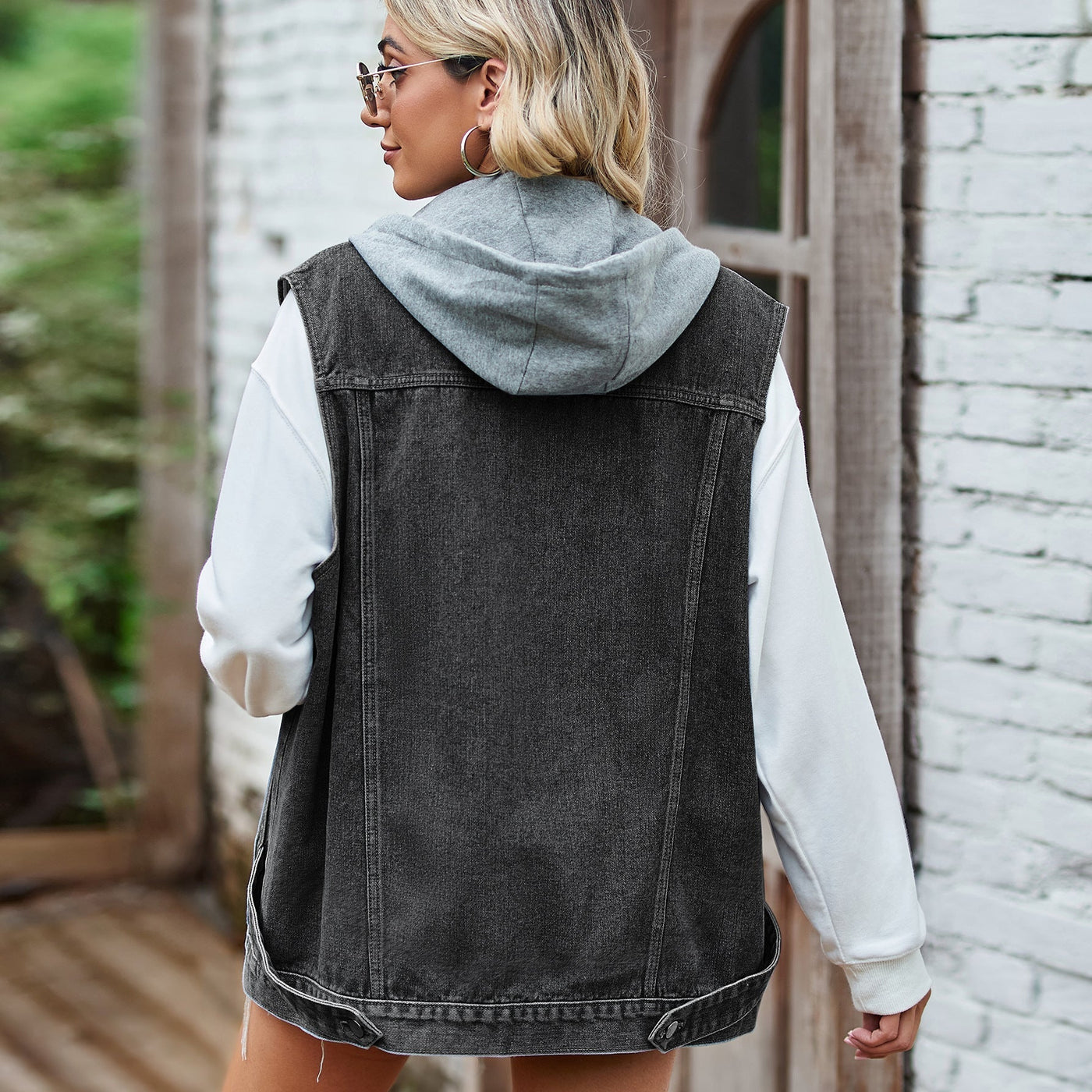 Denim Vest - Women's Sleeveless Oversized Denim Gilet-Grace Aura