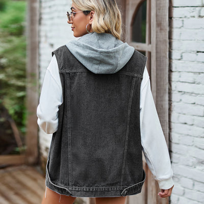 Denim Vest - Women's Sleeveless Oversized Denim Gilet-Grace Aura