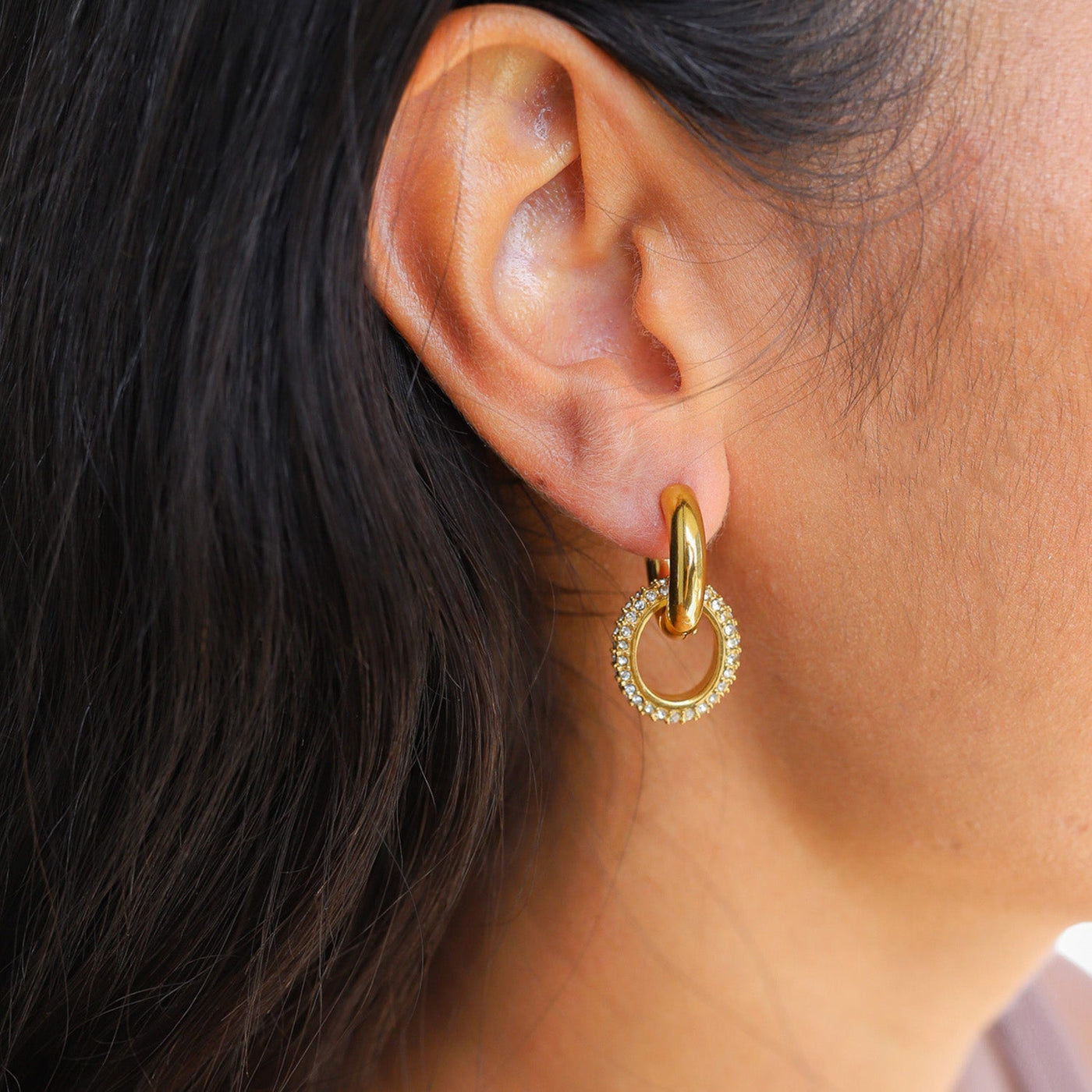Double Hoop Earrings - Women's Golden Zirconia Small Hoop Earrings-Grace Aura
