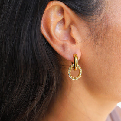 Double Hoop Earrings - Women's Golden Zirconia Small Hoop Earrings-Grace Aura