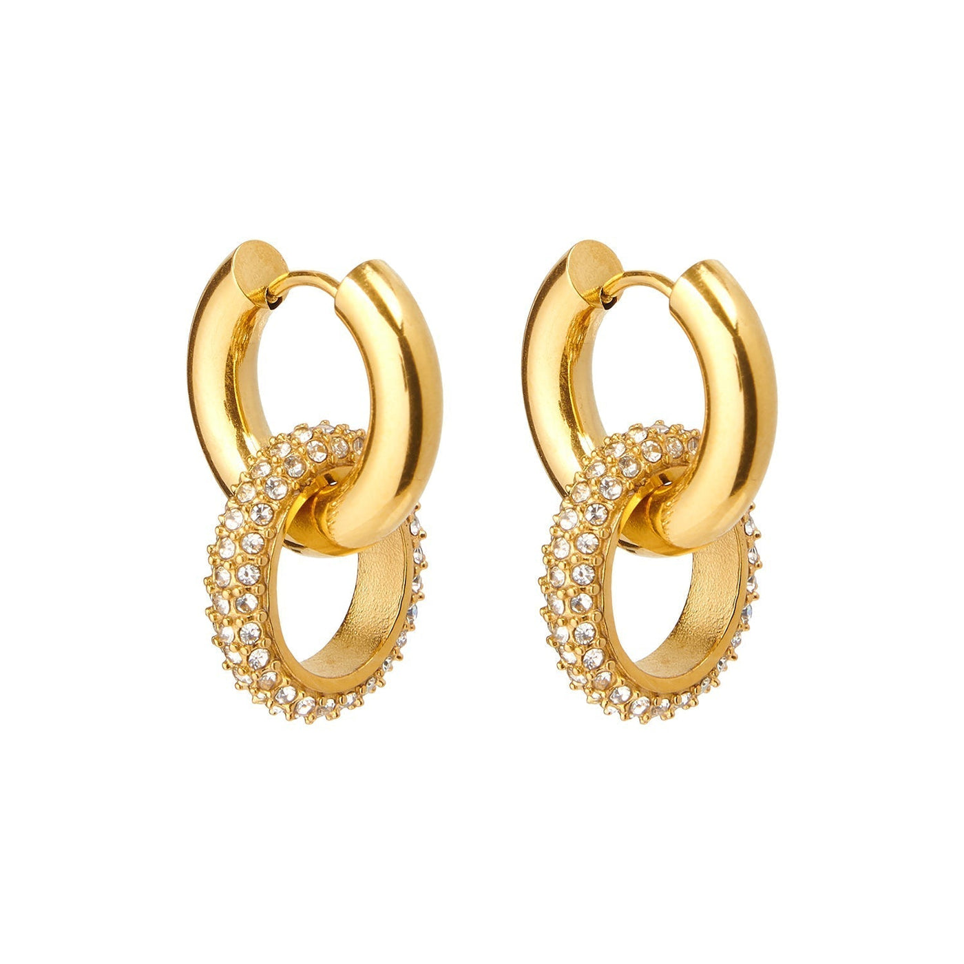Double Hoop Earrings - Women's Golden Zirconia Small Hoop Earrings-Grace Aura