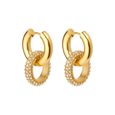 Double Hoop Earrings - Women's Golden Zirconia Small Hoop Earrings-Grace Aura