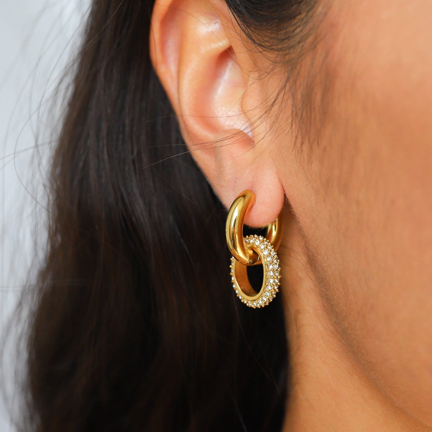 Double Hoop Earrings - Women's Golden Zirconia Small Hoop Earrings-Grace Aura