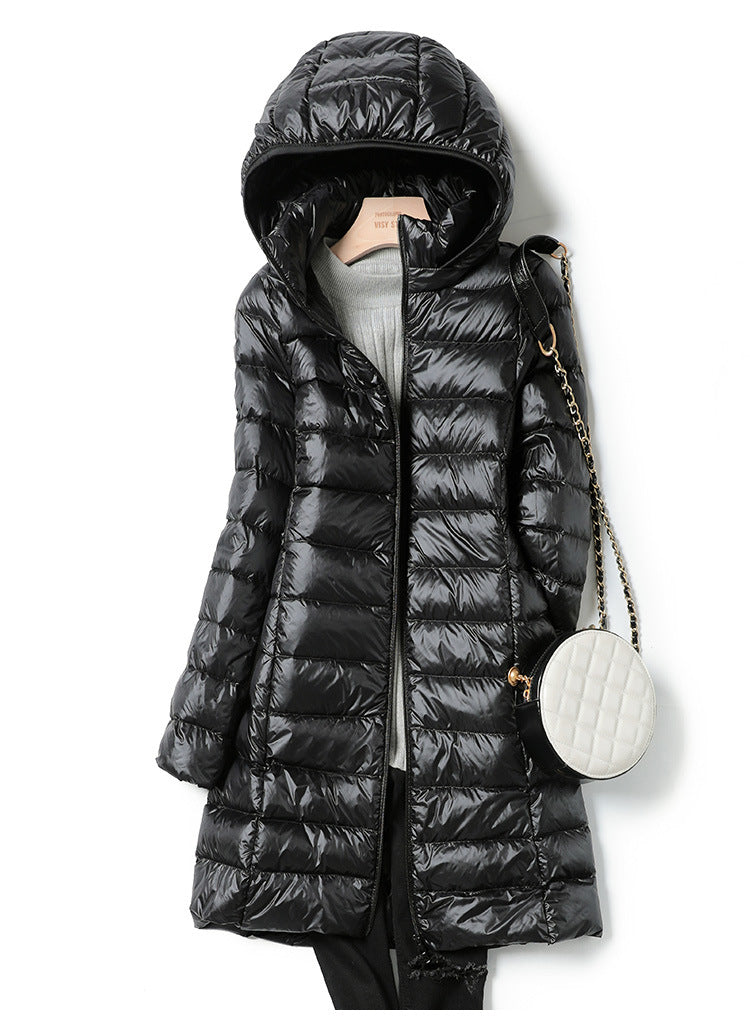 Down Jacket - Women's Lightweight Hooded Puffer Winter Coat-Grace Aura