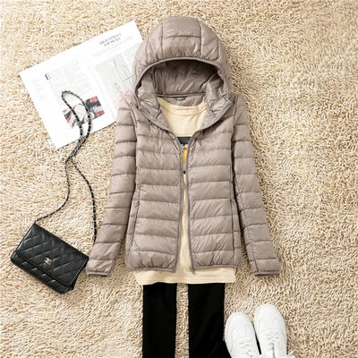Down Jacket - Women's Short Hooded Lightweight Padded Winter Jacket-Grace Aura