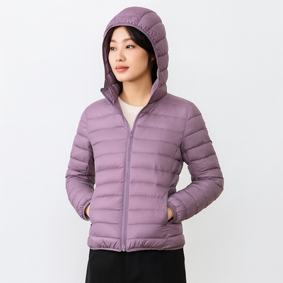 Down Jacket - Women's Short Hooded Lightweight Padded Winter Jacket-Grace Aura