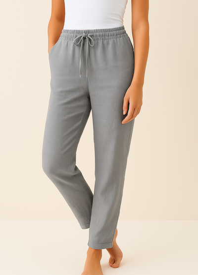 Drawstring Pants | Elastic Waist | Straight Leg | Linen Trousers | Women's Pants-Grace Aura