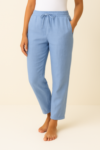 Drawstring Pants | Elastic Waist | Straight Leg | Linen Trousers | Women's Pants-Grace Aura