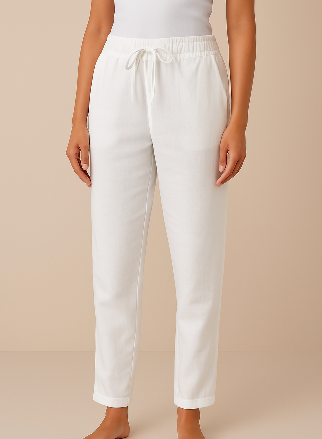 Drawstring Pants | Elastic Waist | Straight Leg | Linen Trousers | Women's Pants-Grace Aura