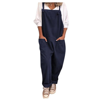 Dungarees - Women's Sleeveless Loose Fit Linen Overalls Jumpsuit-Grace Aura