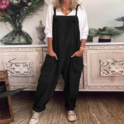 Dungarees - Women's Sleeveless Loose Fit Linen Overalls Jumpsuit-Grace Aura