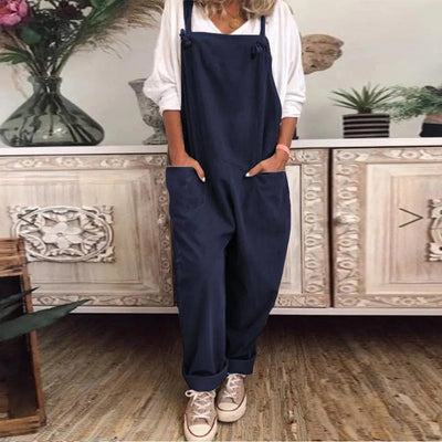 Dungarees - Women's Sleeveless Loose Fit Linen Overalls Jumpsuit-Grace Aura