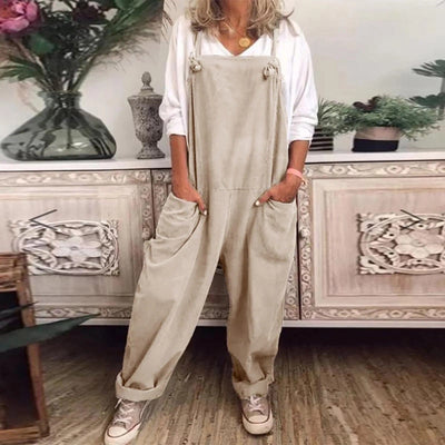 Dungarees - Women's Sleeveless Loose Fit Linen Overalls Jumpsuit-Grace Aura