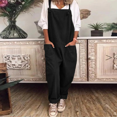 Dungarees - Women's Sleeveless Loose Fit Linen Overalls Jumpsuit-Grace Aura