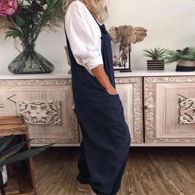 Dungarees - Women's Sleeveless Loose Fit Linen Overalls Jumpsuit-Grace Aura