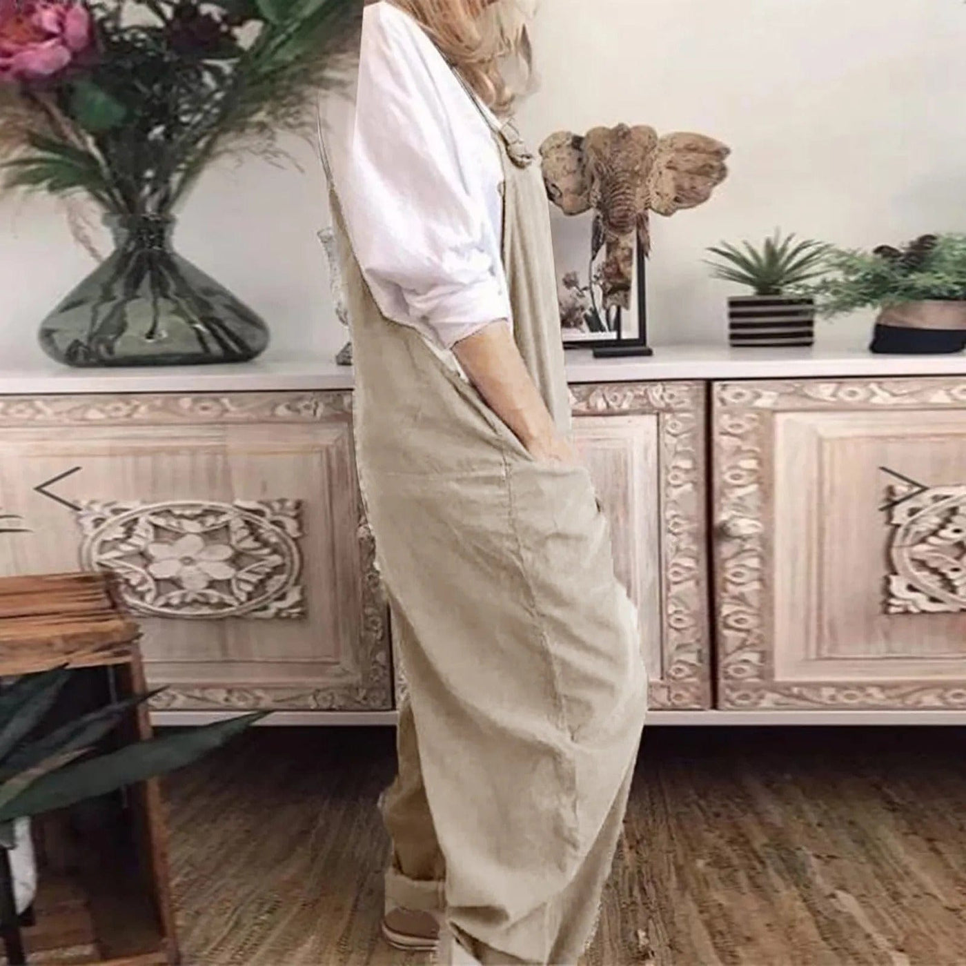 Dungarees - Women's Sleeveless Loose Fit Linen Overalls Jumpsuit-Grace Aura