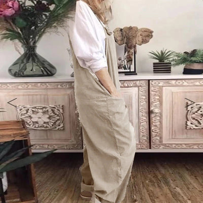 Dungarees - Women's Sleeveless Loose Fit Linen Overalls Jumpsuit-Grace Aura