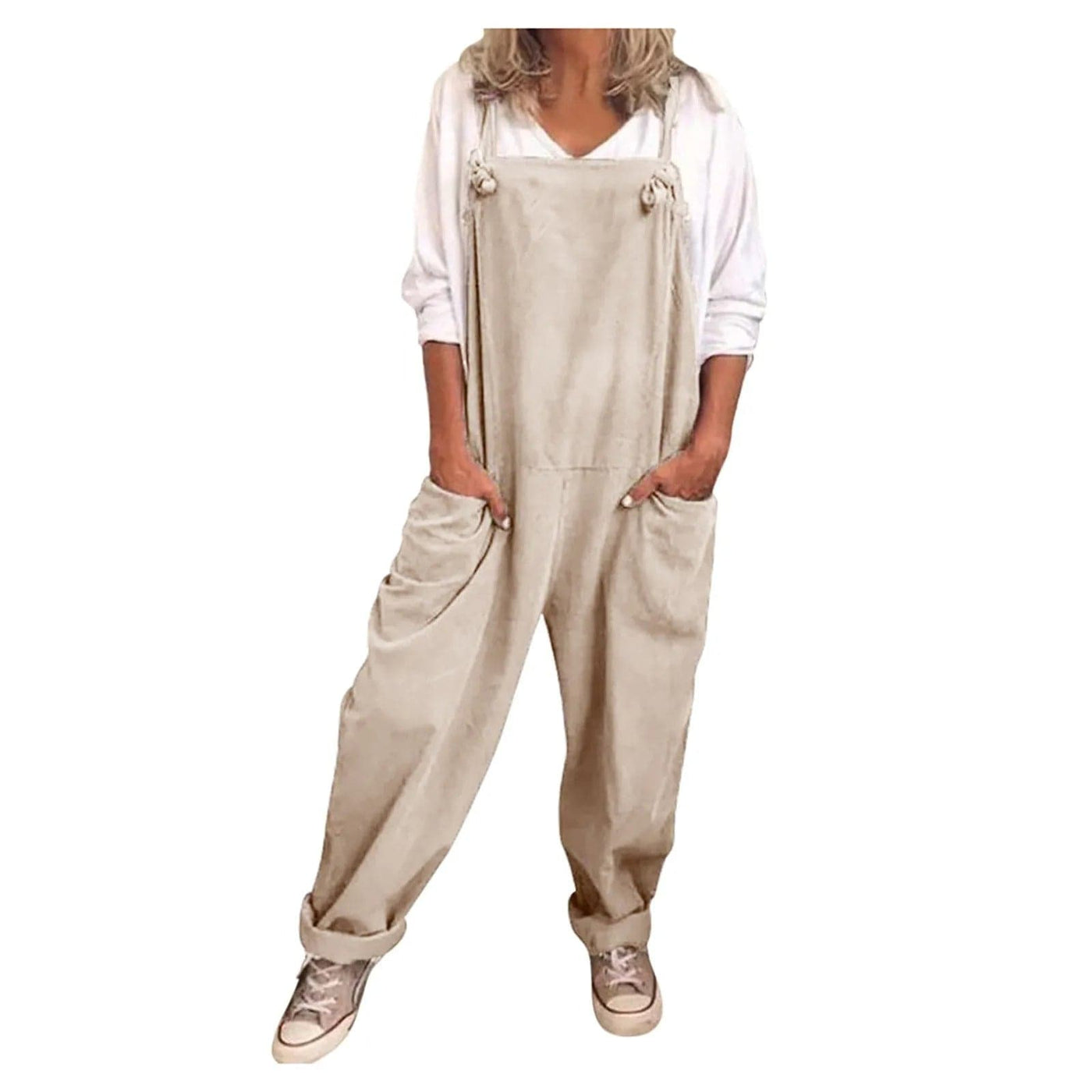 Dungarees - Women's Sleeveless Loose Fit Linen Overalls Jumpsuit-Grace Aura