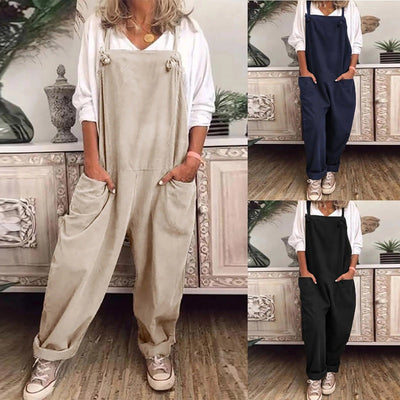Dungarees - Women's Sleeveless Loose Fit Linen Overalls Jumpsuit-Grace Aura