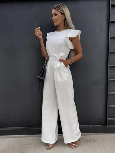 Elegant Jumpsuit | Belt | Ruffle Sleeve | Wide Leg Jumpsuit | Women's Clothing-Grace Aura