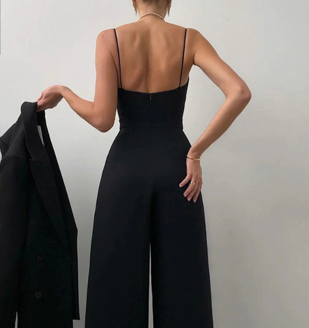 Elegant Jumpsuit - Women's Sleeveless Pleated Wide Leg Party Jumpsuit-Grace Aura
