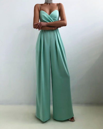 Elegant Jumpsuit - Women's Sleeveless Pleated Wide Leg Party Jumpsuit-Grace Aura