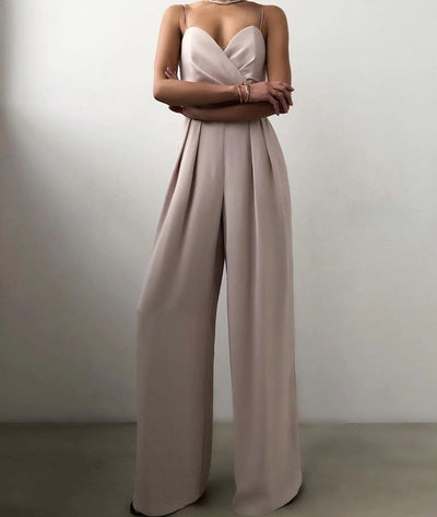 Elegant Jumpsuit - Women's Sleeveless Pleated Wide Leg Party Jumpsuit-Grace Aura
