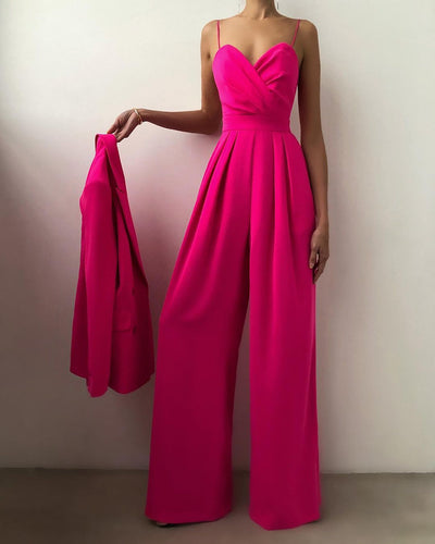 Elegant Jumpsuit - Women's Sleeveless Pleated Wide Leg Party Jumpsuit-Grace Aura