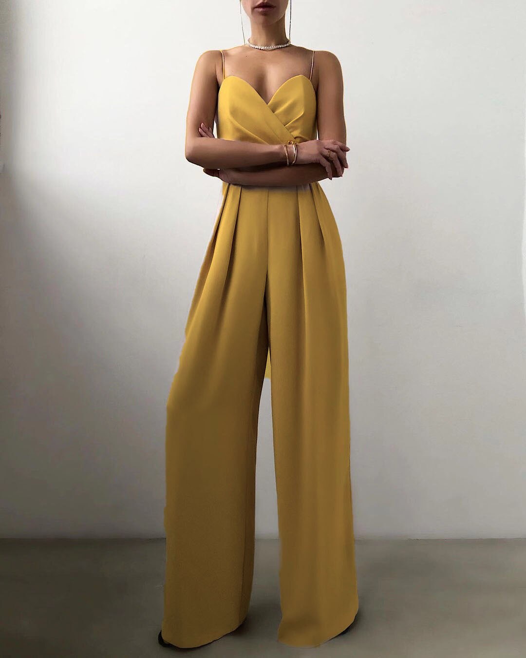 Elegant Jumpsuit - Women's Sleeveless Pleated Wide Leg Party Jumpsuit-Grace Aura