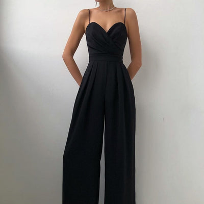 Elegant Jumpsuit - Women's Sleeveless Pleated Wide Leg Party Jumpsuit-Grace Aura