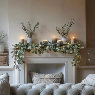 Eucalyptus Garland | Artificial | LED | Faux Christmas Foliage | Greenery Garland-Grace Aura