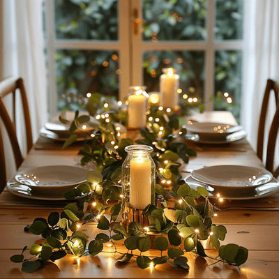 Eucalyptus Garland | Artificial | LED | Faux Christmas Foliage | Greenery Garland-Grace Aura