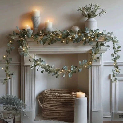 Eucalyptus Garland | Artificial | LED | Faux Christmas Foliage | Greenery Garland-Grace Aura