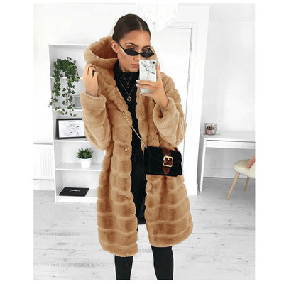 Faux Fur Coat | Hooded | Mid Length | Faux Fluffy Coat | Women's Winter Jacket -Grace Aura