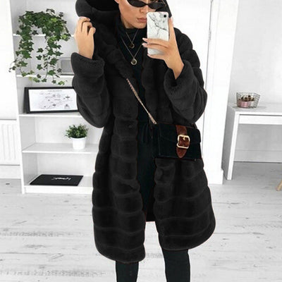 Faux Fur Coat | Hooded | Mid Length | Faux Fluffy Coat | Women's Winter Jacket -Grace Aura