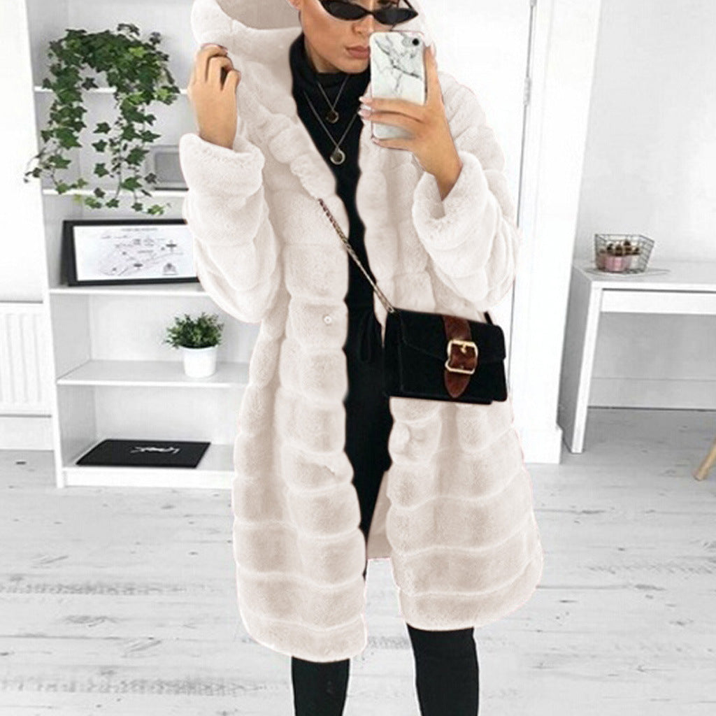 Faux Fur Coat | Hooded | Mid Length | Faux Fluffy Coat | Women's Winter Jacket -Grace Aura