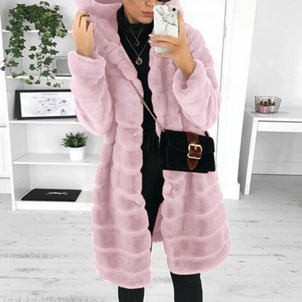 Faux Fur Coat | Hooded | Mid Length | Faux Fluffy Coat | Women's Winter Jacket -Grace Aura
