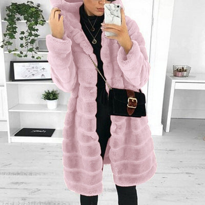 Faux Fur Coat | Hooded | Mid Length | Faux Fluffy Coat | Women's Winter Jacket -Grace Aura