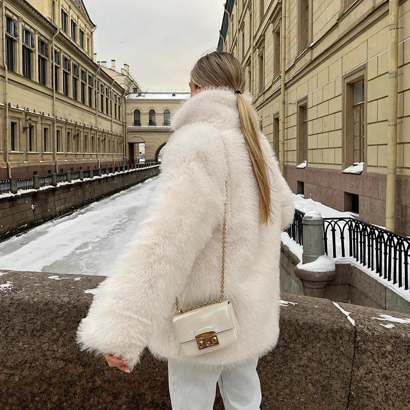 Faux Fur Coat - Short - Fluffy - Ladies Fake Fur Jackets - Fake Fur Coat Womens-Grace Aura