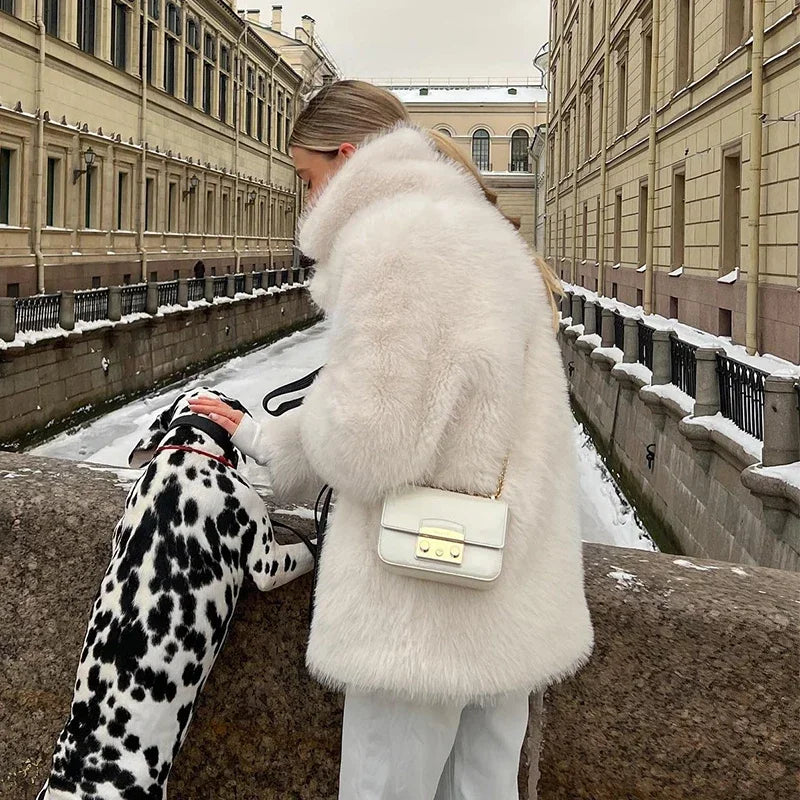 Faux Fur Coat - Short - Fluffy - Ladies Fake Fur Jackets - Fake Fur Coat Womens-Grace Aura