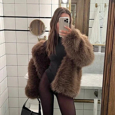 Faux Fur Coat - Short - Fluffy - Ladies Fake Fur Jackets - Fake Fur Coat Womens-Grace Aura