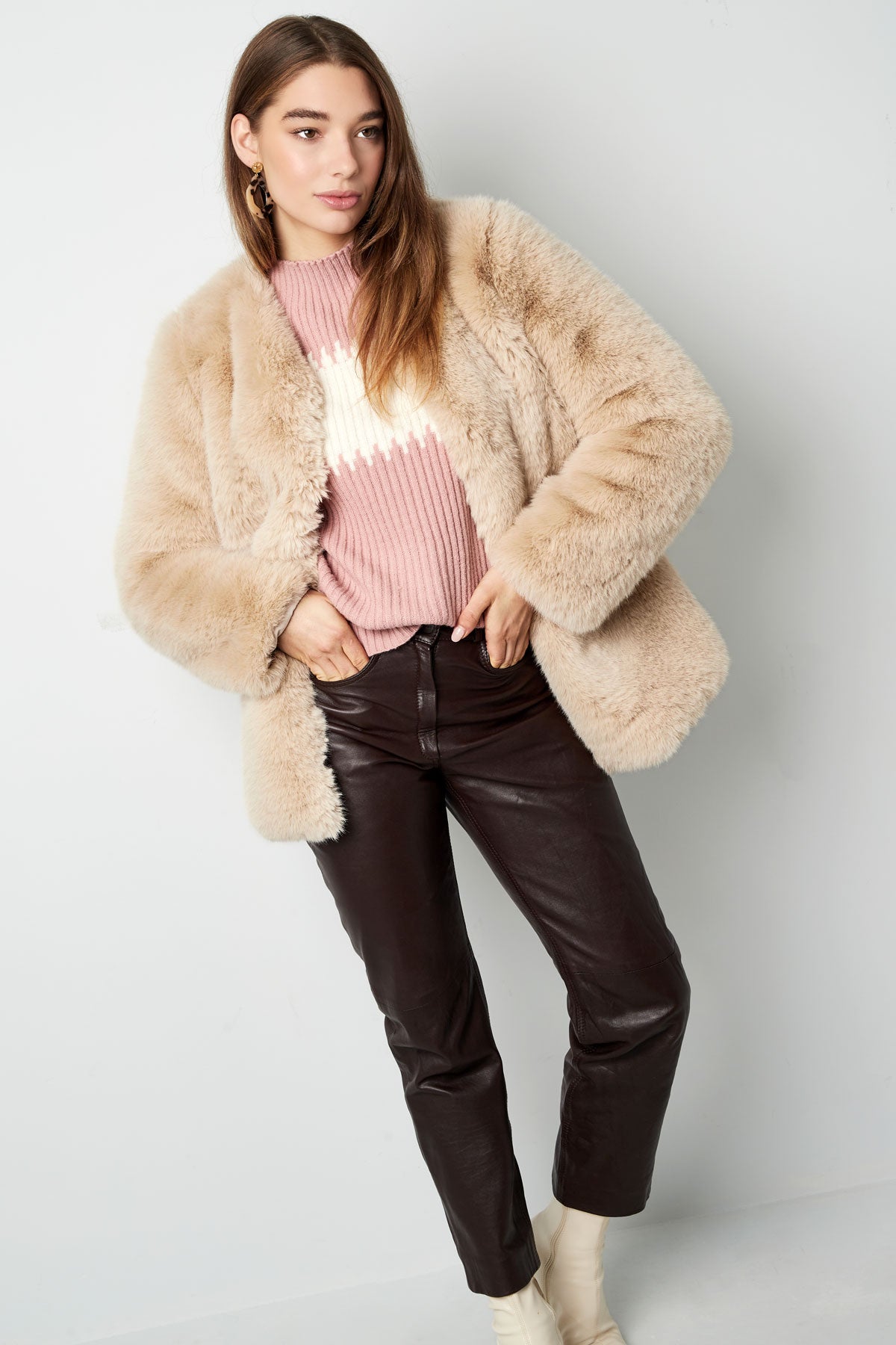 Faux Fur Coat - Women's Fluffy Fake Fur Jacket for Winter-Grace Aura