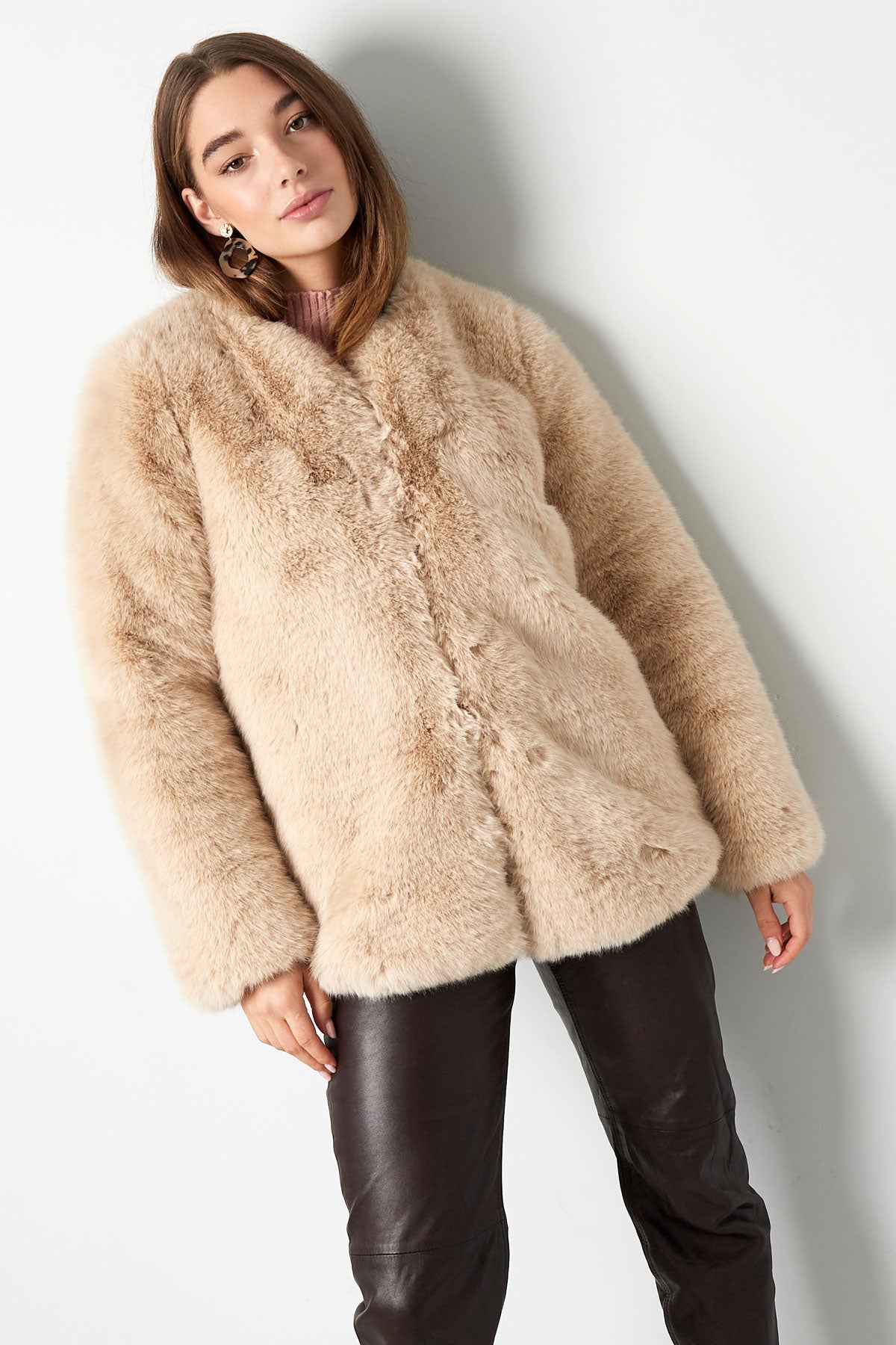 Faux Fur Coat - Women's Fluffy Fake Fur Jacket for Winter-Grace Aura
