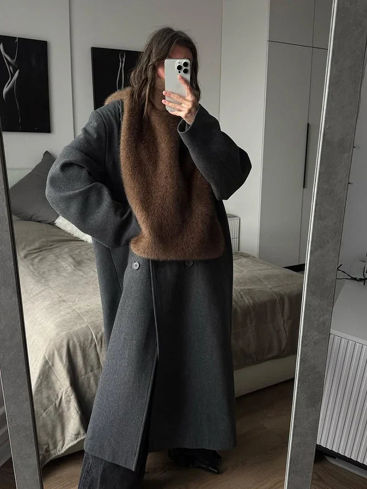 Faux Fur Gilet - Women's Sleeveless Turtleneck Faux Fur Vest-Grace Aura