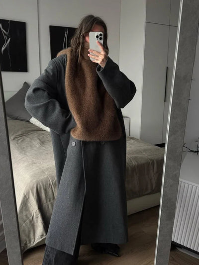 Faux Fur Gilet - Women's Sleeveless Turtleneck Faux Fur Vest-Grace Aura