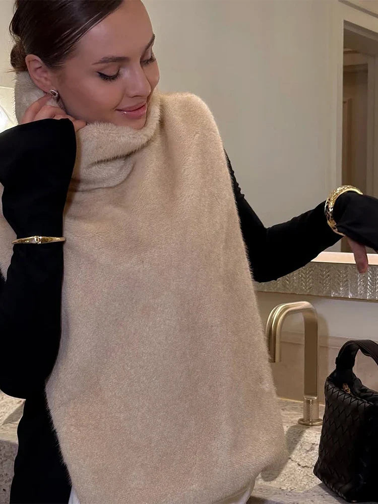 Faux Fur Gilet - Women's Sleeveless Turtleneck Faux Fur Vest-Grace Aura