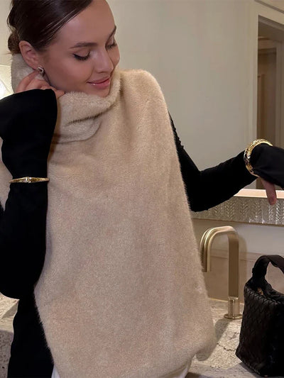 Faux Fur Gilet - Women's Sleeveless Turtleneck Faux Fur Vest-Grace Aura